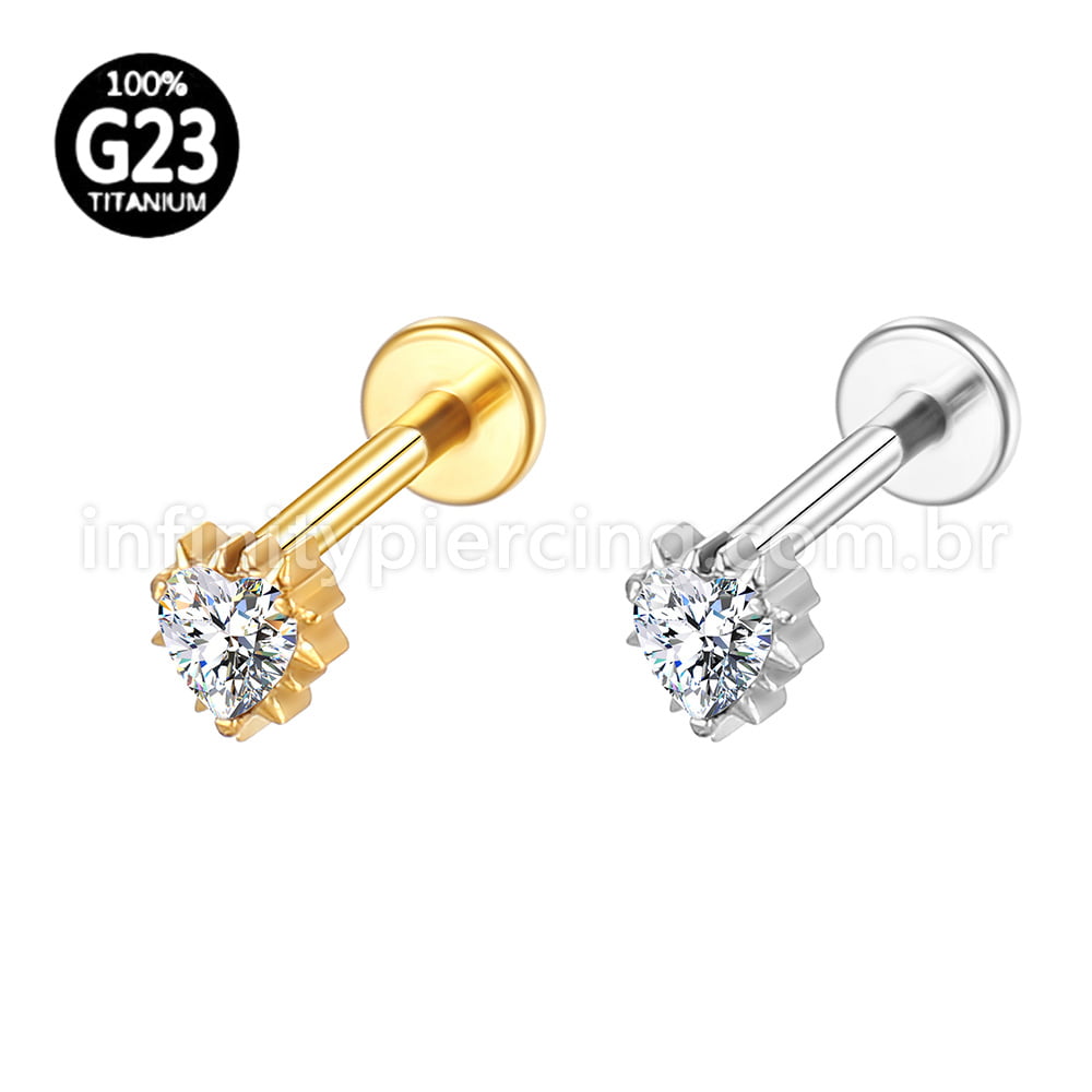 Piercing Labret Titânio Coração Zircônia